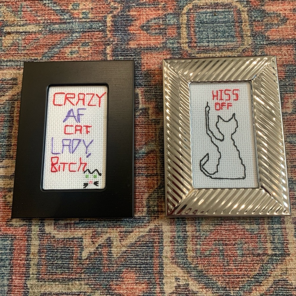 Handmade Cat Embroidery With Frames